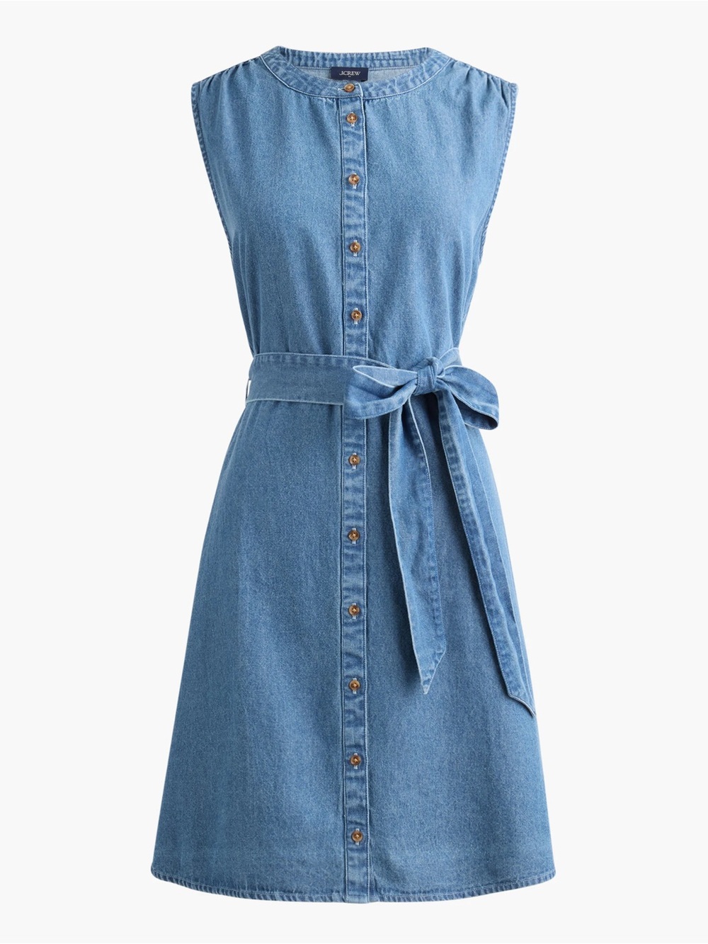 NWT J. Crew Chambray Mini  Sleeveless Denim Button-Front Dress with Tie Belt 10